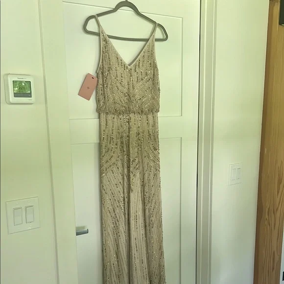 Bhldn Dresses | Bhldn Beaded Cream Gown | Color: Cream/Gold | Size: 8